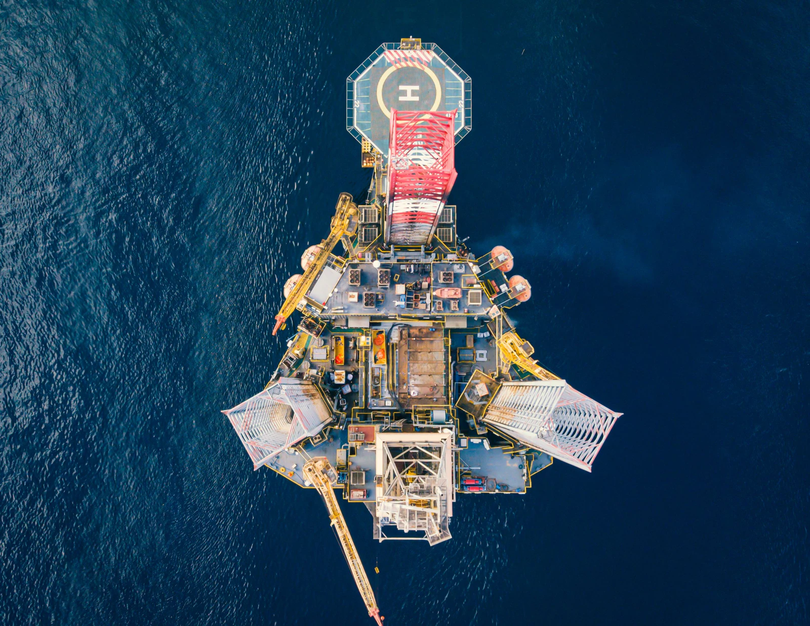 Aerial view looking down on an offshore production platform